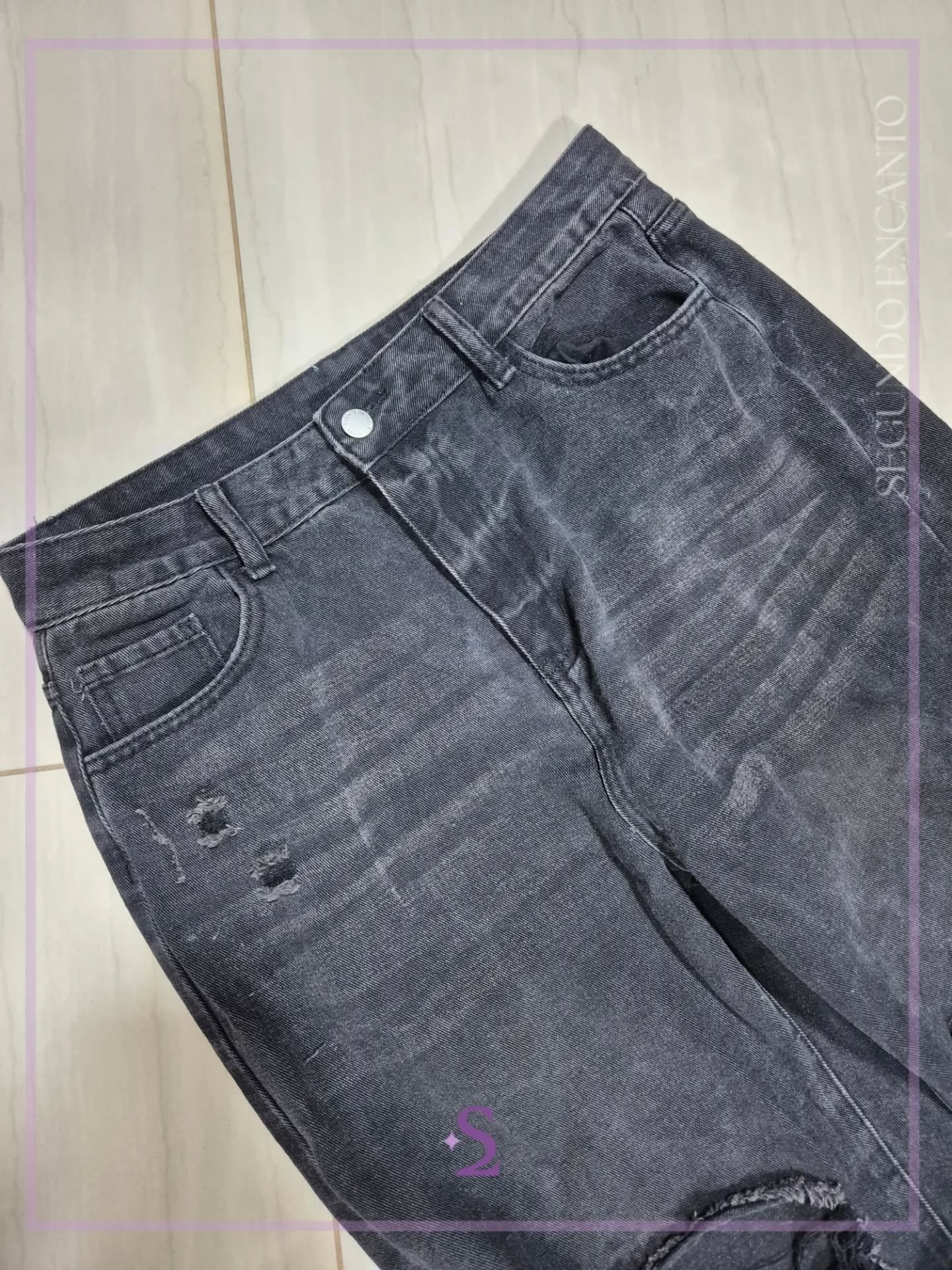 Jeans rotos color negro lavado L - Image 3