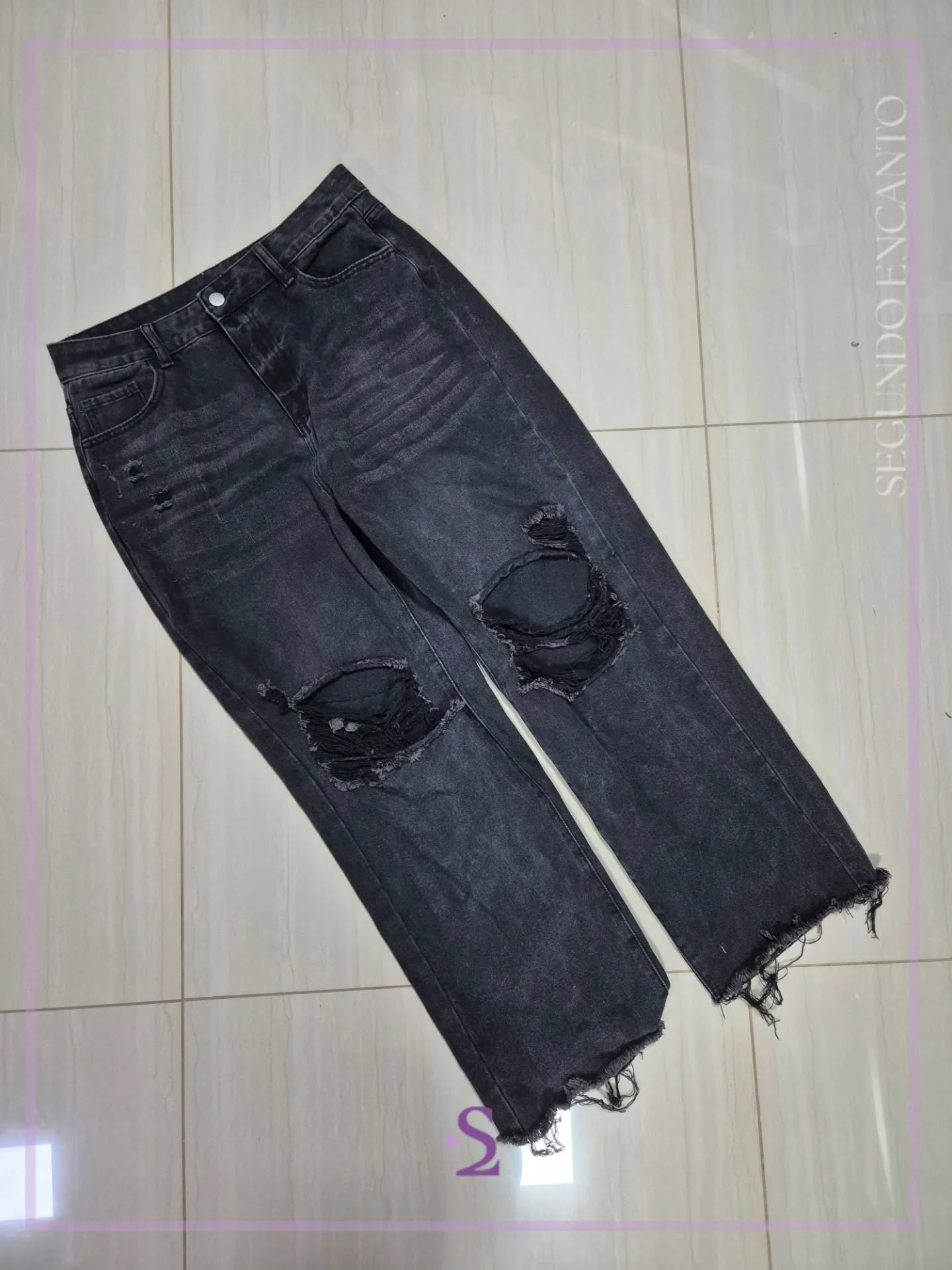 Jeans rotos color negro lavado L - Image 1