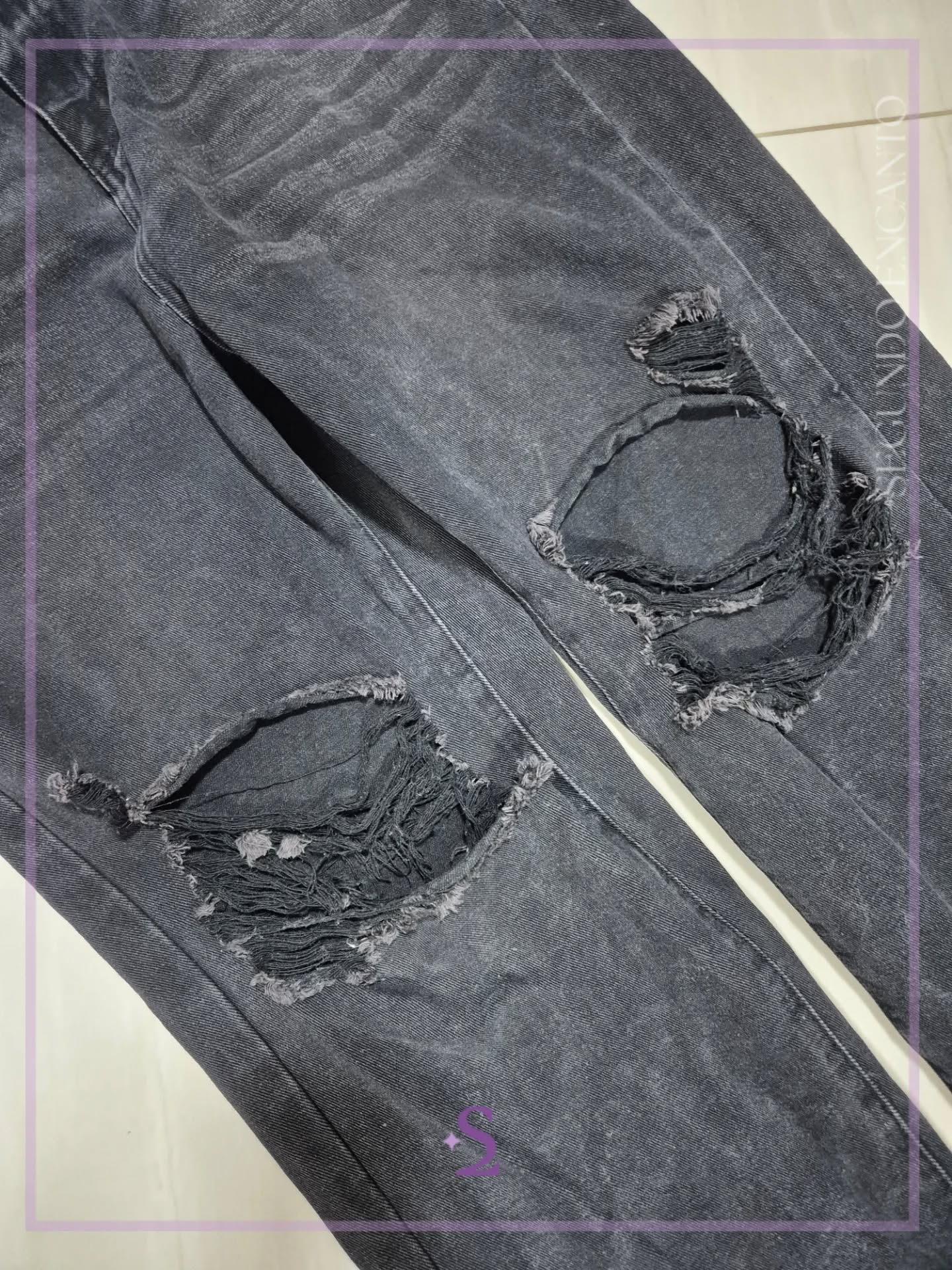 Jeans rotos color negro lavado L - Image 8