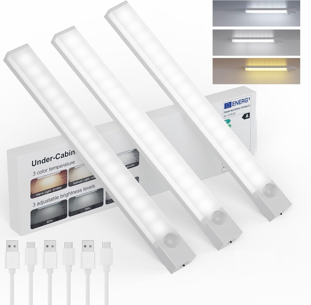 Set de 3 Luces LED USB Recargables con sensor de movimiento - Image 1