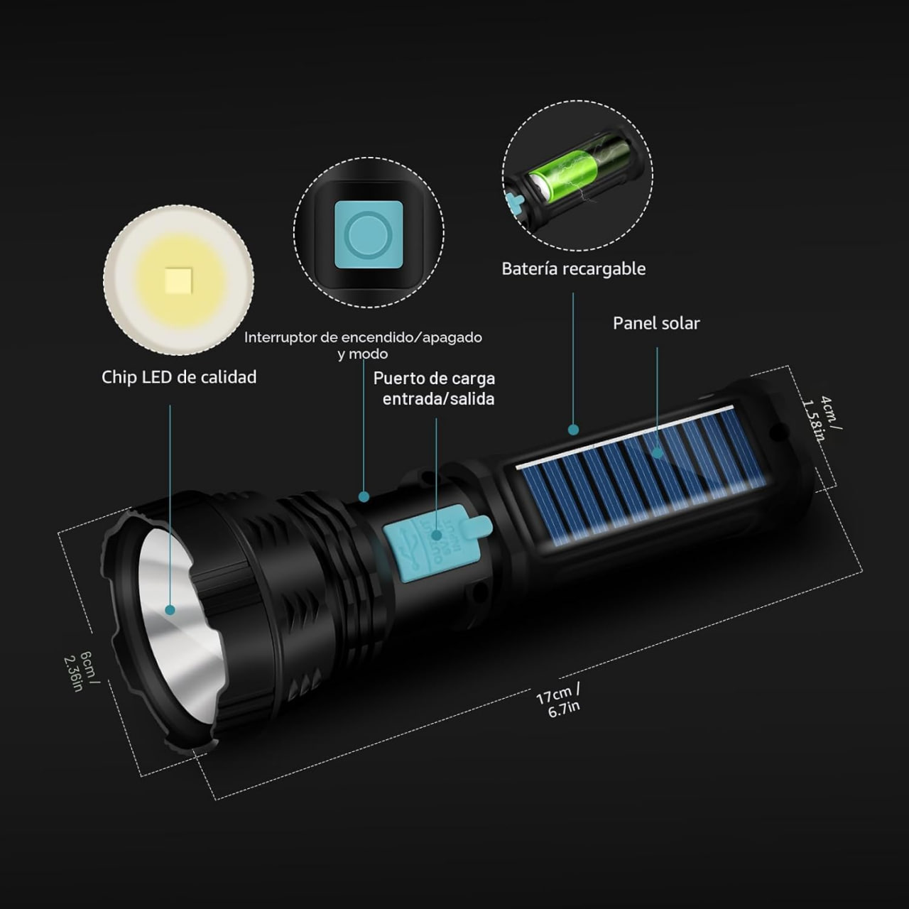 Linterna con Panel Solar y Carga Ràpida - Image 2