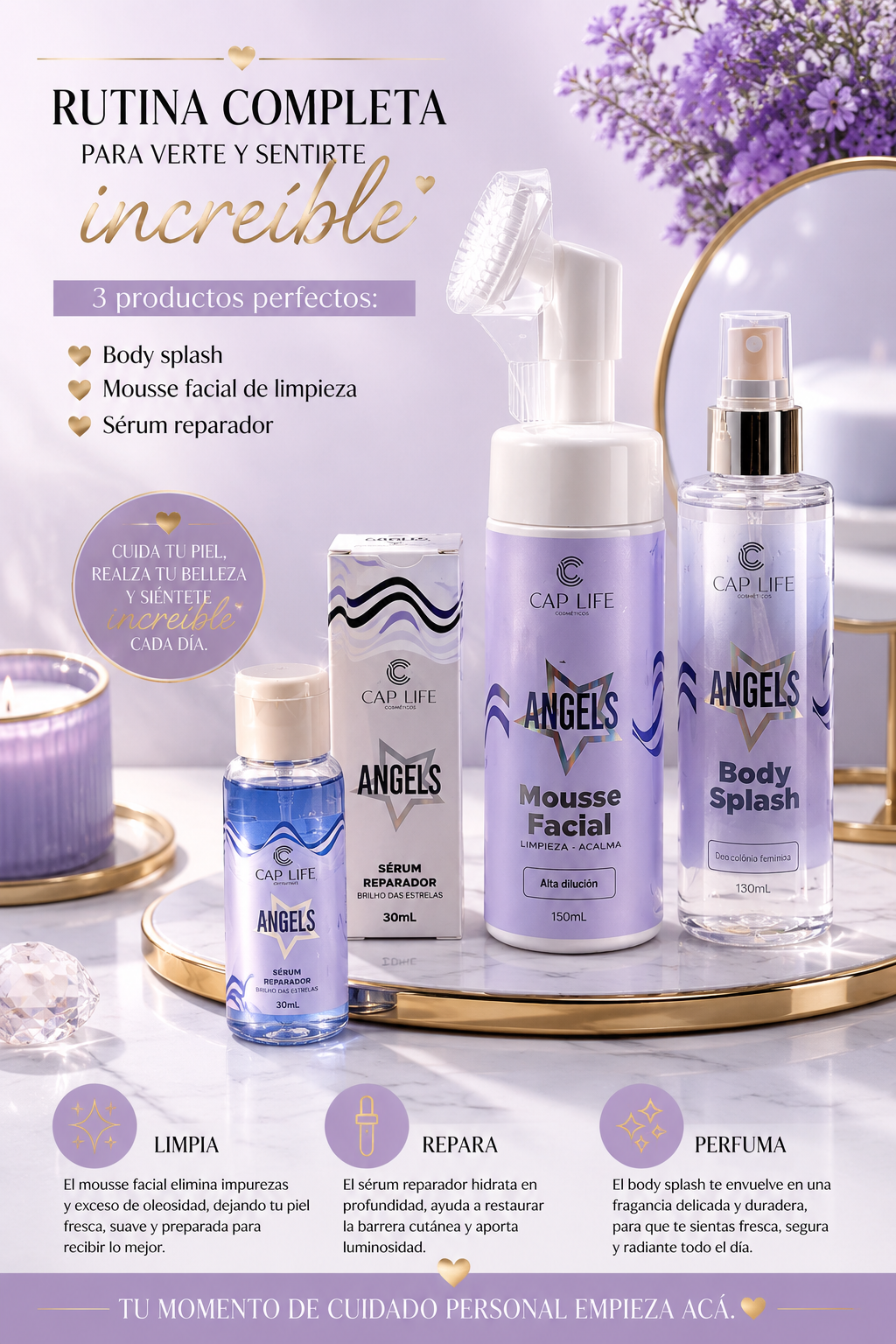 Kit Angels – Rutina Facial & Body Splash Cap Life - OFERTA - Image 2
