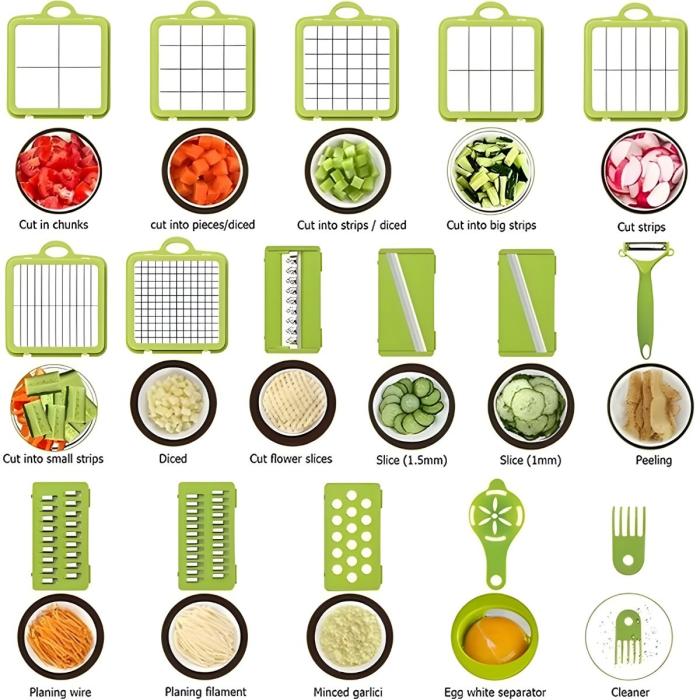 Corta Vegetales Multifuncional 22 en 1 con Cuchillas de Acero Inoxidable - Verde - Image 3