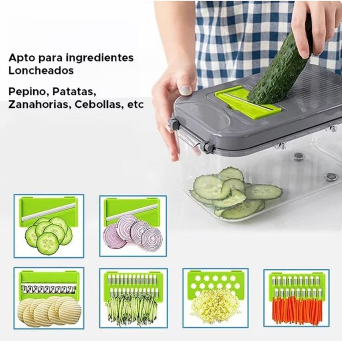 Corta Vegetales Multifuncional 22 en 1 con Cuchillas de Acero Inoxidable - Verde - Image 4