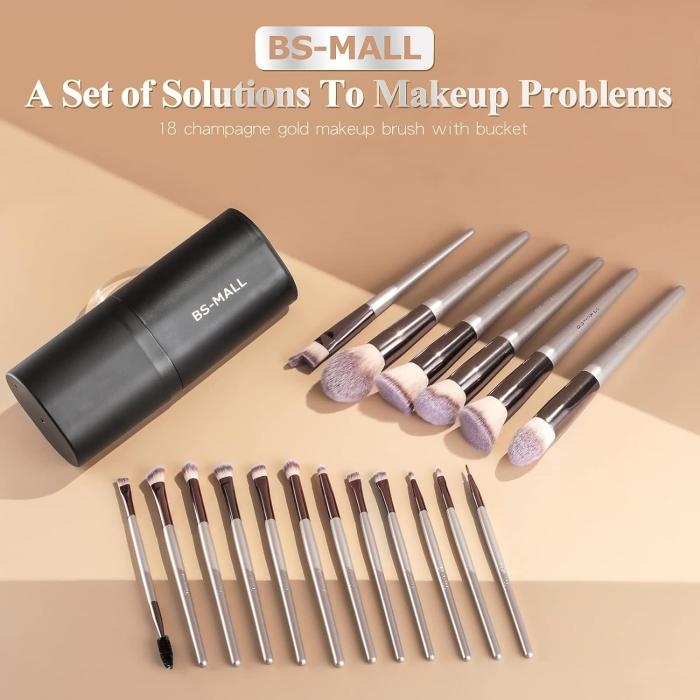 Juego de 18 brochas de maquillaje, base sintética de alta calidad, correctores de polvo, sombras de ojos, brochas de maquillaje con estuche negro - Image 2