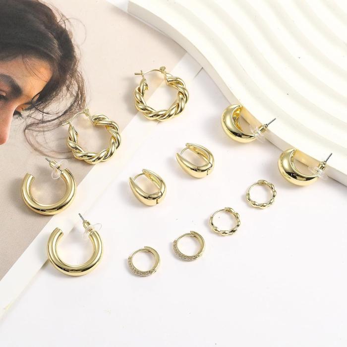 6 pares de aretes de oro para mujer, juego de pendientes de aro gruesos chapados en oro de 14 quilates, hipoalergénicos, ligeros, con aros abiertos retorcidos, ideales como regalo de Navidad o cumpleaños. - Image 2