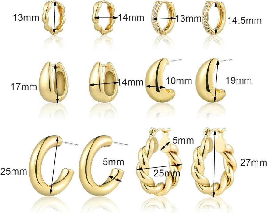 6 pares de aretes de oro para mujer, juego de pendientes de aro gruesos chapados en oro de 14 quilates, hipoalergénicos, ligeros, con aros abiertos retorcidos, ideales como regalo de Navidad o cumpleaños. - Image 3