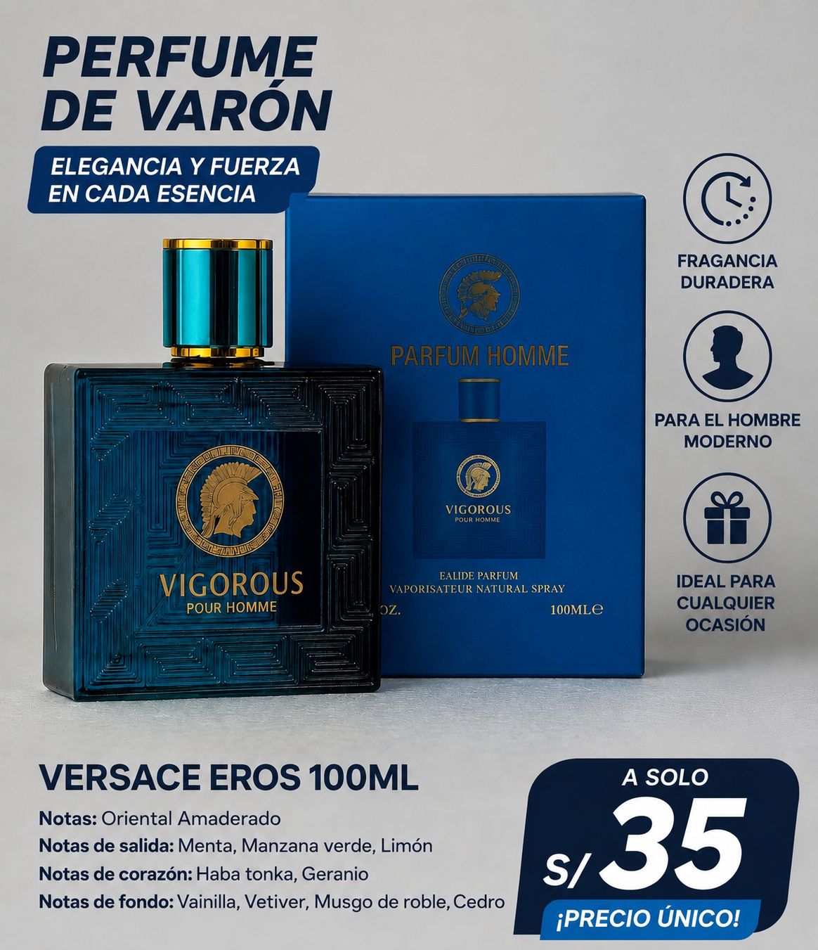 VIGOROUS | Perfume Masculino Tipo Versace Eros 100ml - Image 1