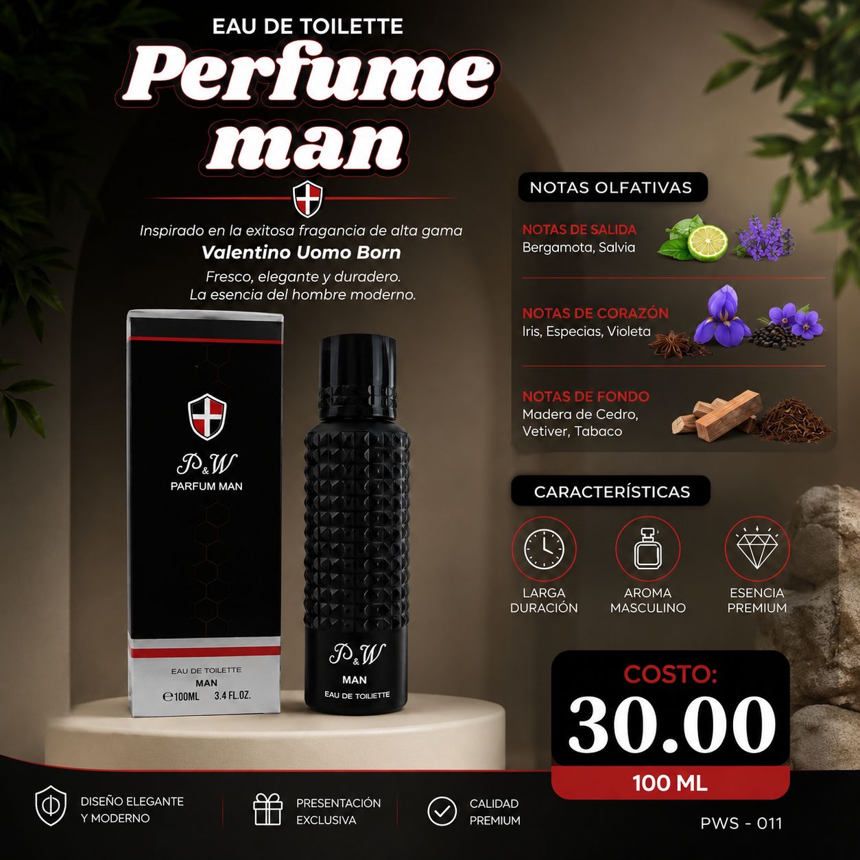 Perfume Hombre P&W 100ml Eau de Toilette | Inspirado en Valentino Uomo Born - Image 1