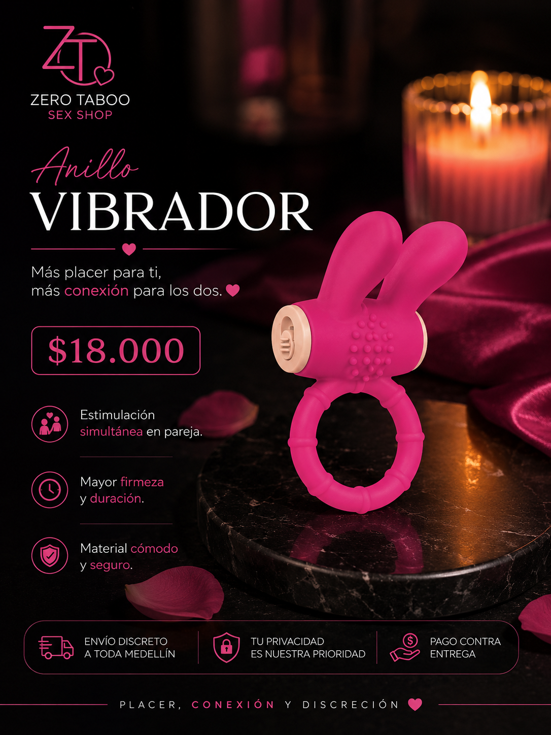 Anillo Vibrador de Silicona Bunny Dual - Image 2