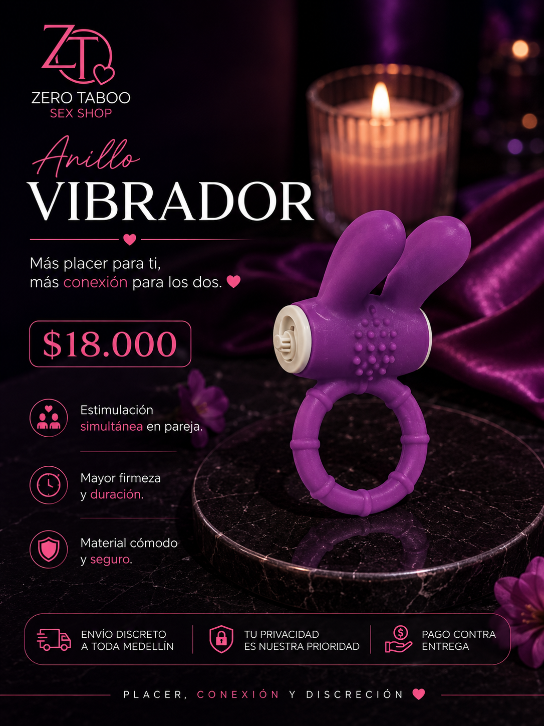 Anillo Vibrador de Silicona Bunny Dual - Image 1