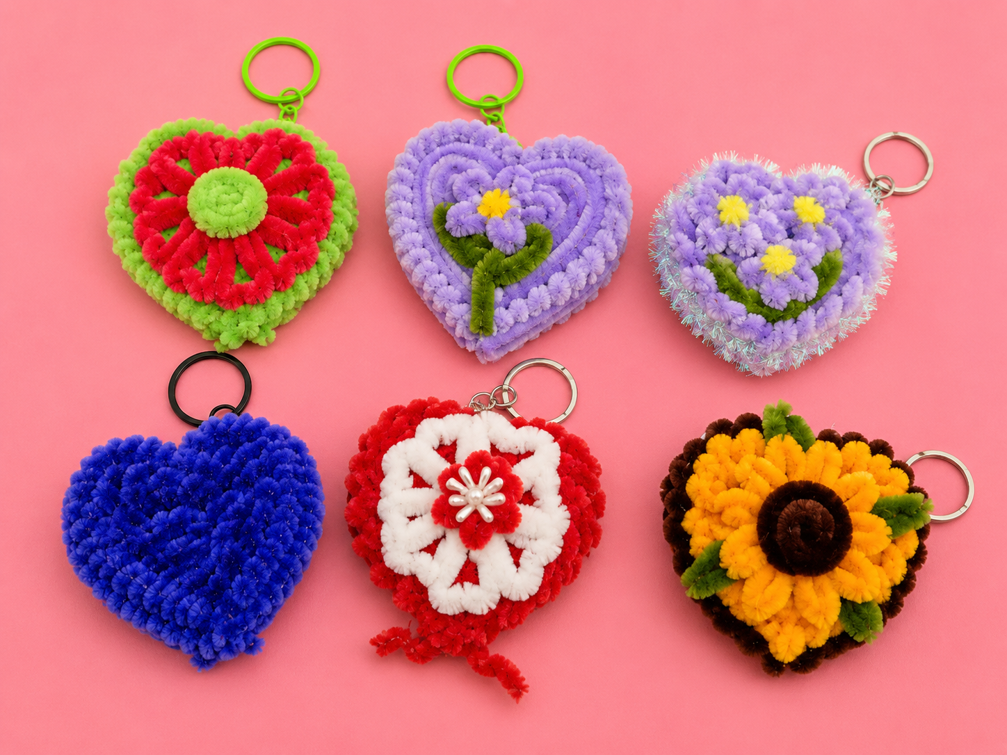 Handmade Heart Mirror Keychains - Image 1