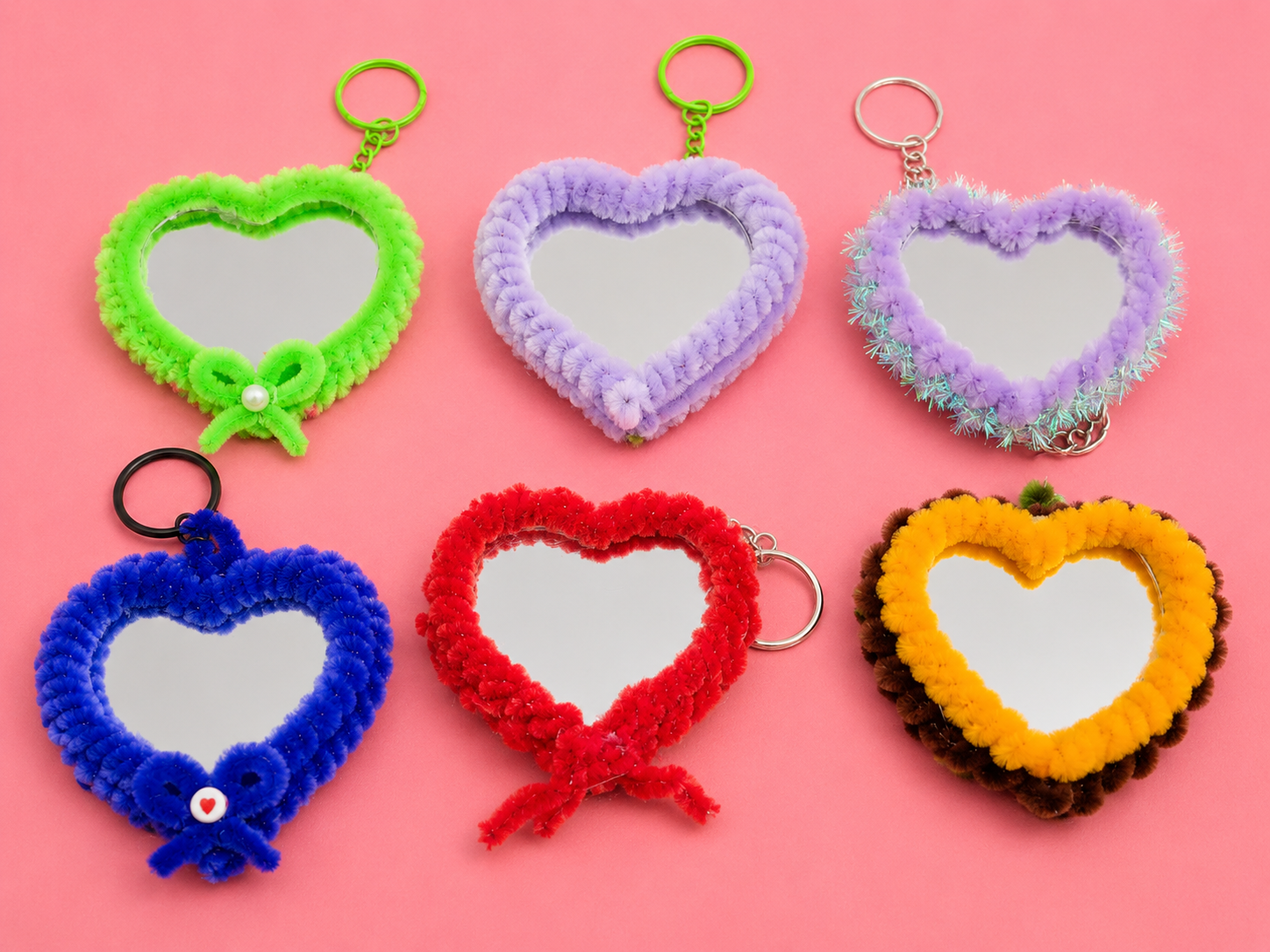 Handmade Heart Mirror Keychains - Image 2