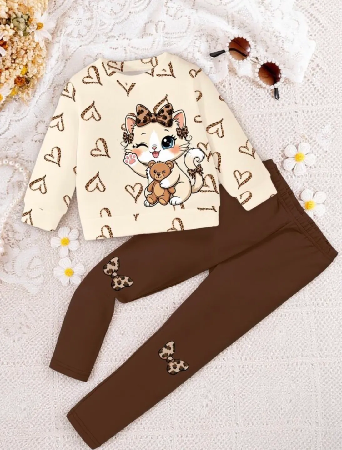 Conjunto de Gatito Marrón y leggings
