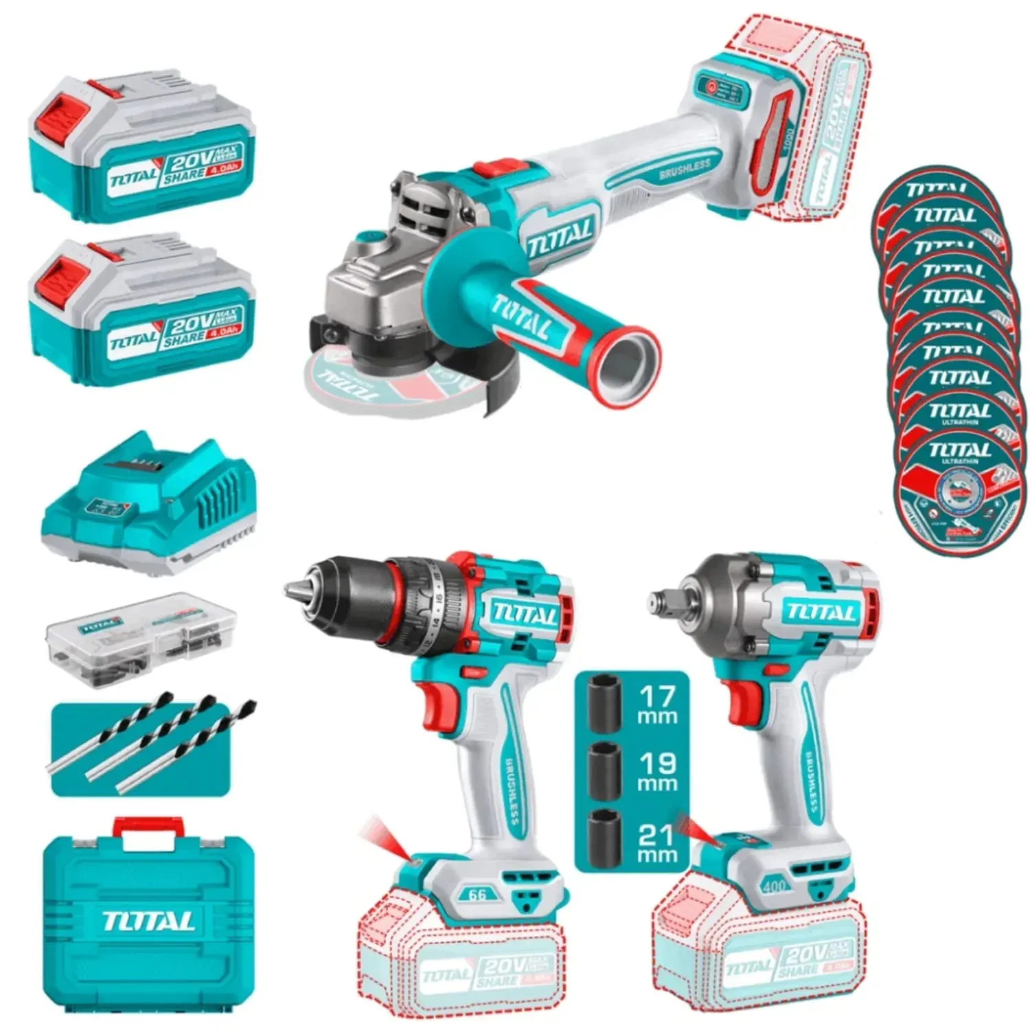 Kit Profesional Inalámbrico TOTAL 20V Brushless (3 en 1) - Image 1