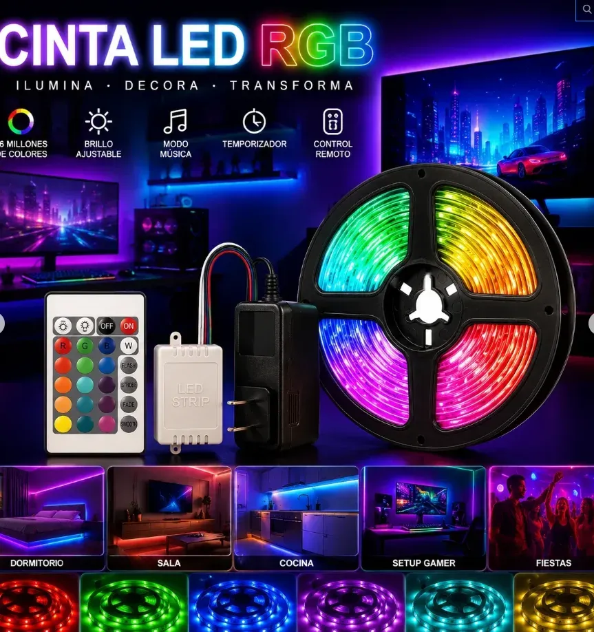 Cinta LED RGB 5 Metros | con Control Remoto