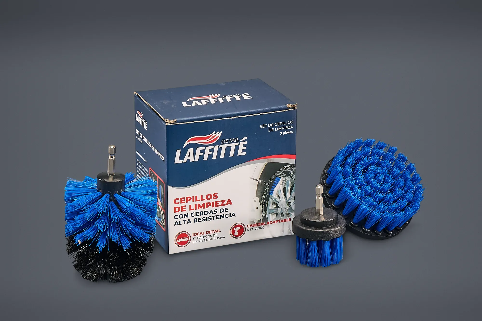 KIT 3 CEPILLOS PARA TALADRO LIMPIEZA AUTO INT/EXT LAFFITTÉ