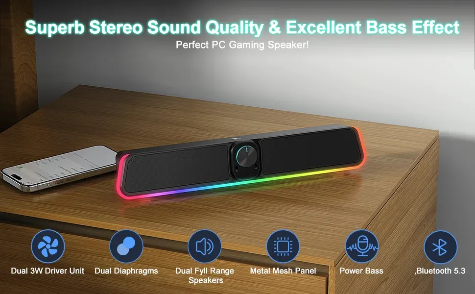 Barra de sonido de computadora Bluetooth con cable USB con RGB para Movil y PC - Image 2