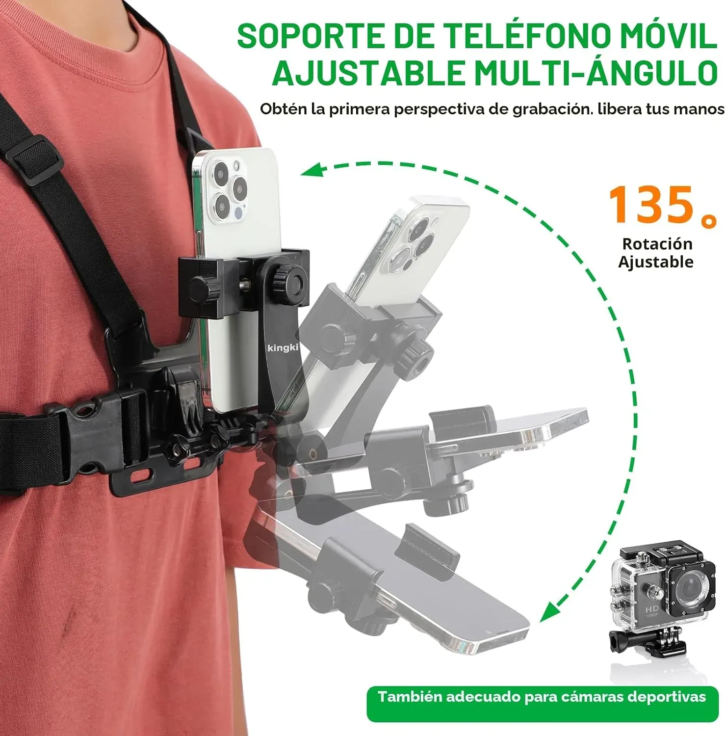 Soporte para teléfono en el pecho con correa de arnés para Iphone y Android - Image 2