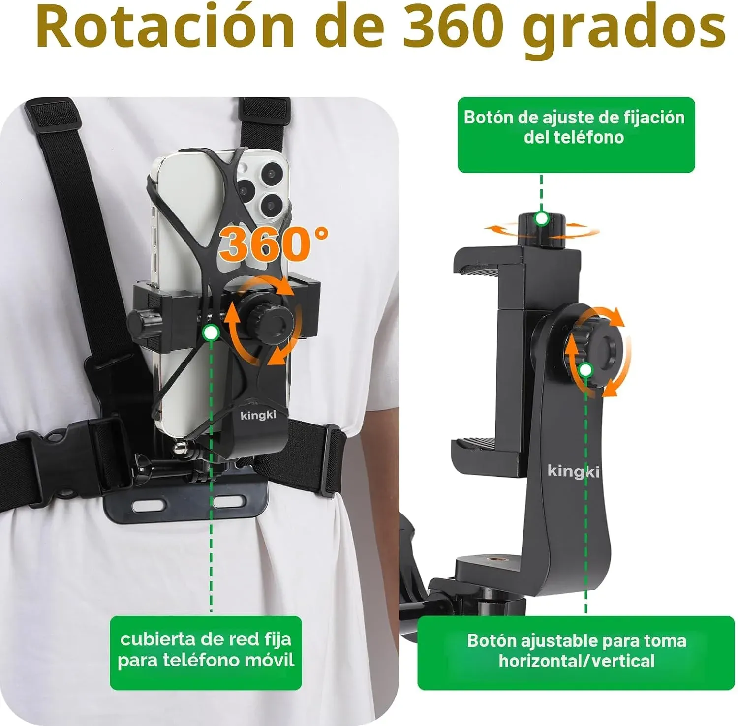 Soporte para teléfono en el pecho con correa de arnés para Iphone y Android - Image 3