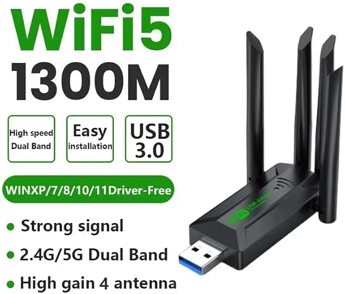 Adaptador WiFi USB de Alta Potencia 1300 Mbps - Image 2