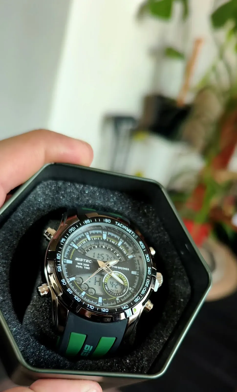 Reloj Bistec Dual Time – Correa Deportiva Negro/Verde (Estilo Aviador Táctico)