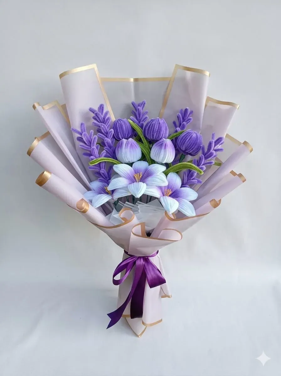 Handmade Purple Floral Bouquet - Image 2