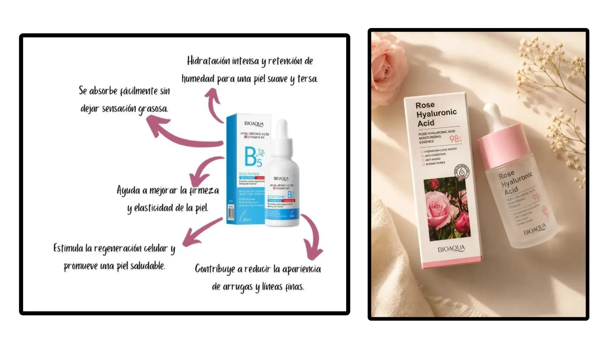 BIOAQUA SÉRUMS (ÁCIDO HIALURÓNICO + VITAMINA B5/ROSE HYALURONIC ACID)  - Image 2