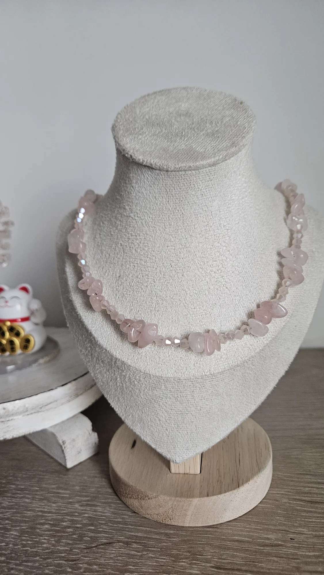 Collar de Cuarzo Rosa o Piedras Naturales Verdes