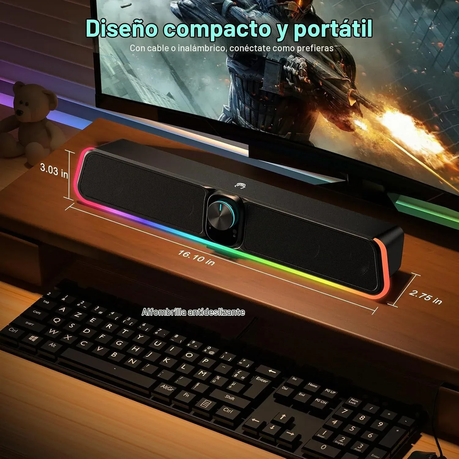 Barra de sonido de computadora Bluetooth con cable USB con RGB para Movil y PC - Image 6