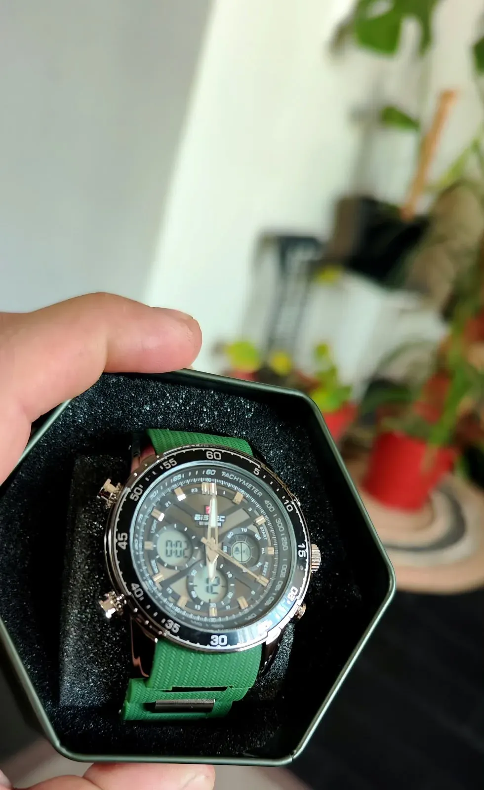 eloj Bistec Dual Chrono Tachymeter – Correa Verde Militar (Estilo Deportivo Adventure)