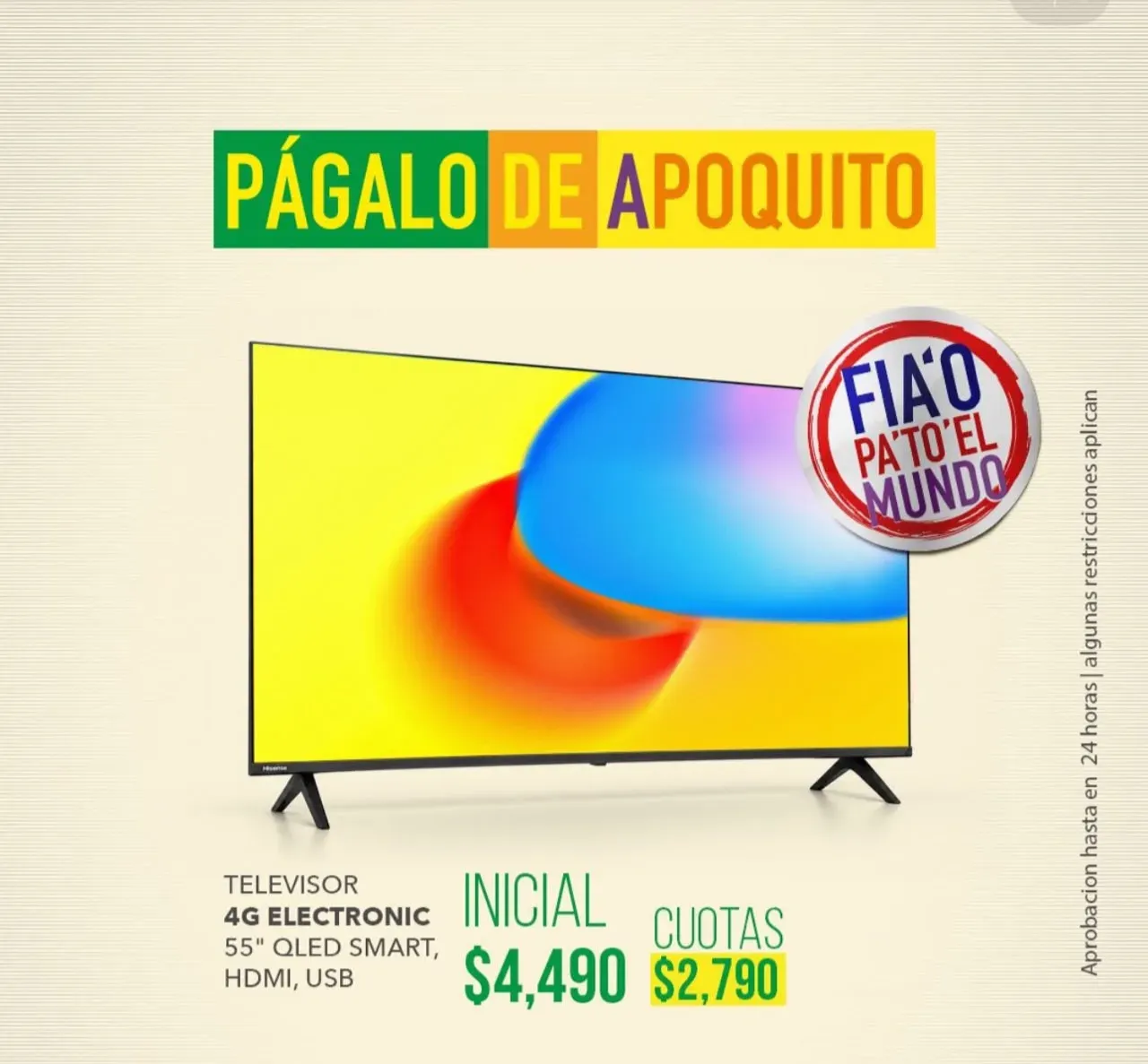 TELEVISOR 4G ELECTRONIC 55" QLED SMART, HDMI, USB  INICIAL $