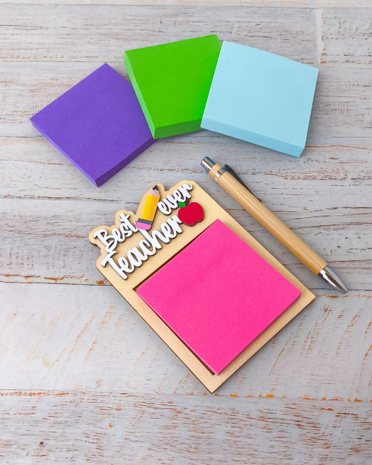 Porta post-its + esfero de bambú - Best teacher ever