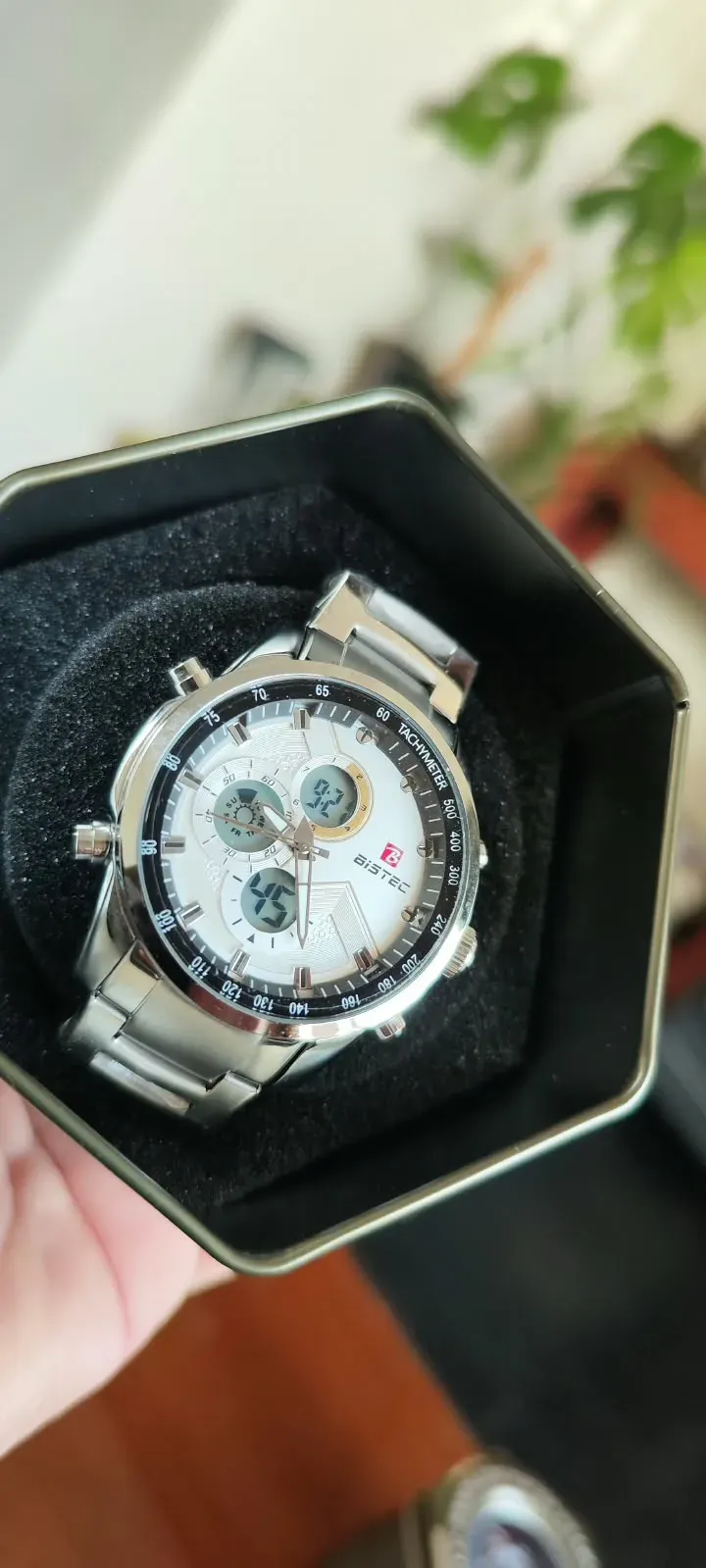 Reloj Bistec Dual Chrono Tachymeter – Dial Blanco & Acero