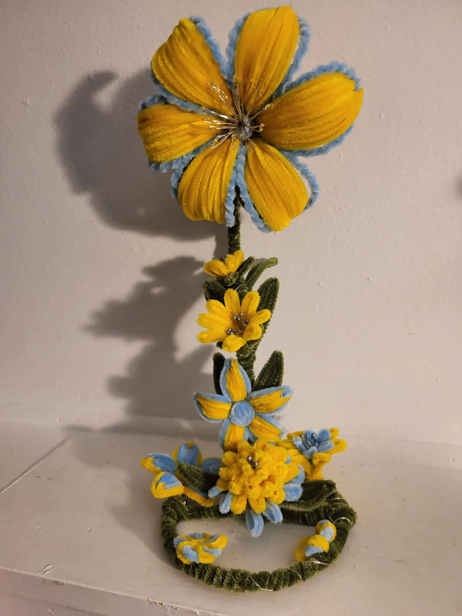 Handmade Yellow & Blue Floral Arrangement - Image 2