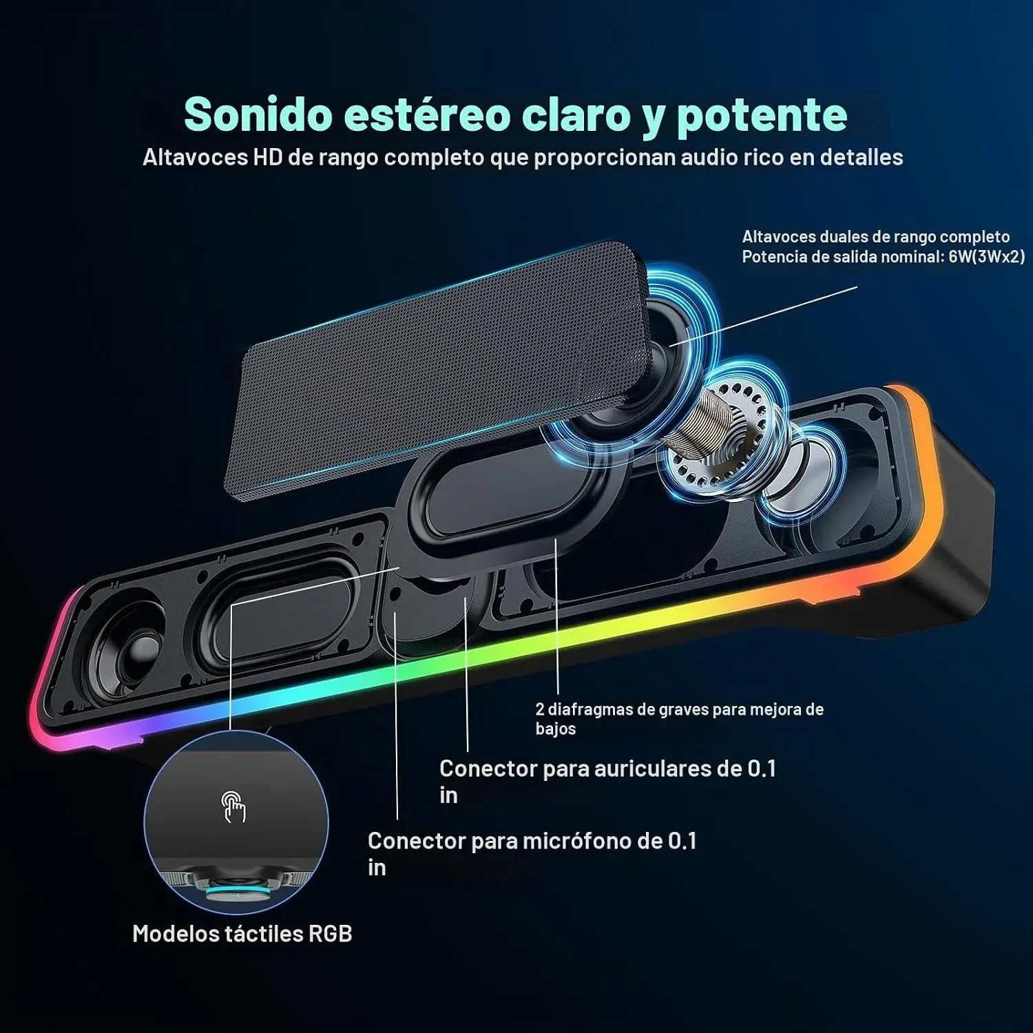 Barra de sonido de computadora Bluetooth con cable USB con RGB para Movil y PC - Image 8