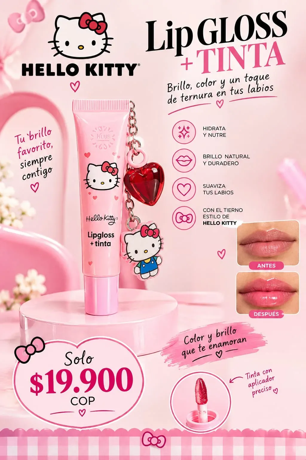 Lip Gloss + Tinta HELLO KITTY