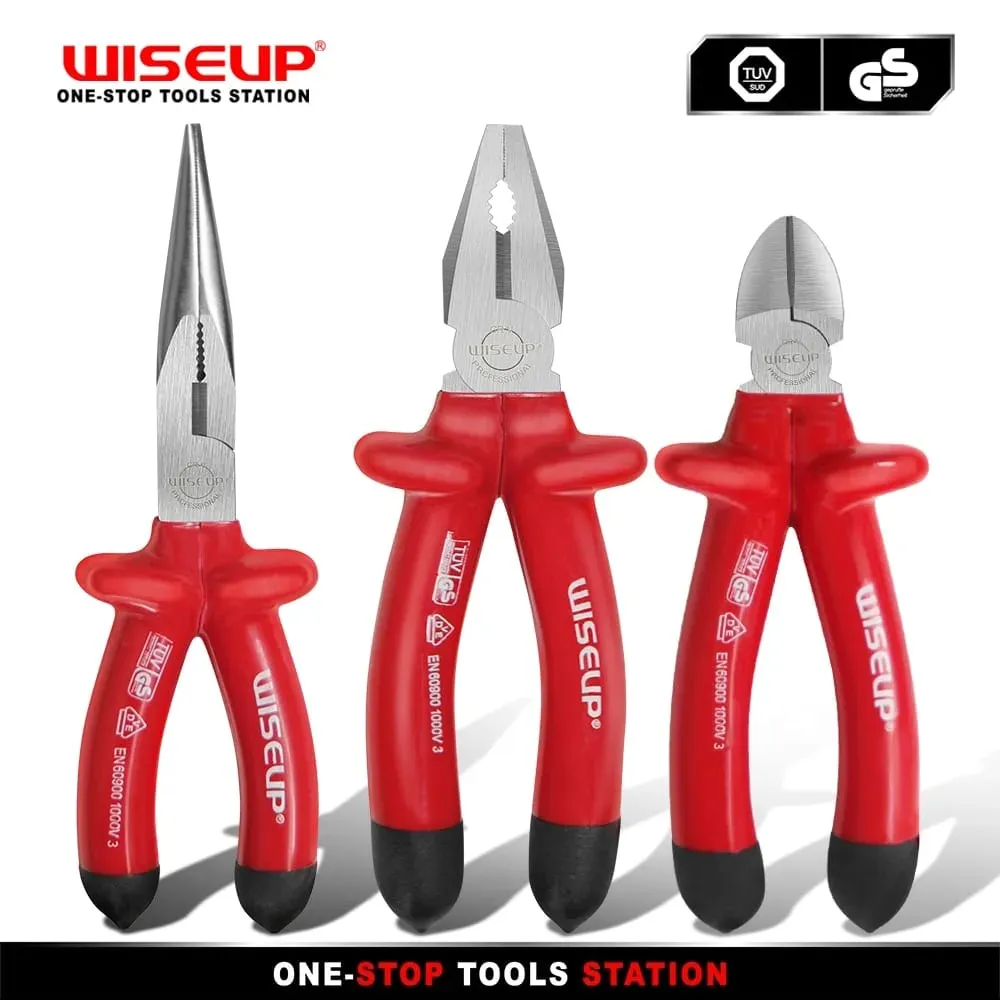 KIT ELECTRICISTA WISEUP: ALICATE UNIVERSAL+ALICATE DE CORTE DIAGONAL+ALICATE TIPO PINZA 1000V