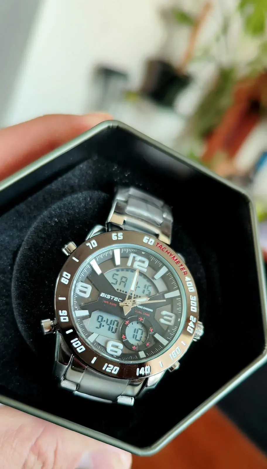 Reloj Bistec Dual Chrono Tachymeter – Negro & Acero (Diseño Deportivo Bold)
